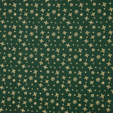 Popeline de coton imprimée flocons de neige vert et or - Ribes y Casals