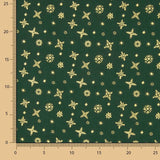 Popeline de coton imprimée flocons de neige vert et or - Ribes y Casals