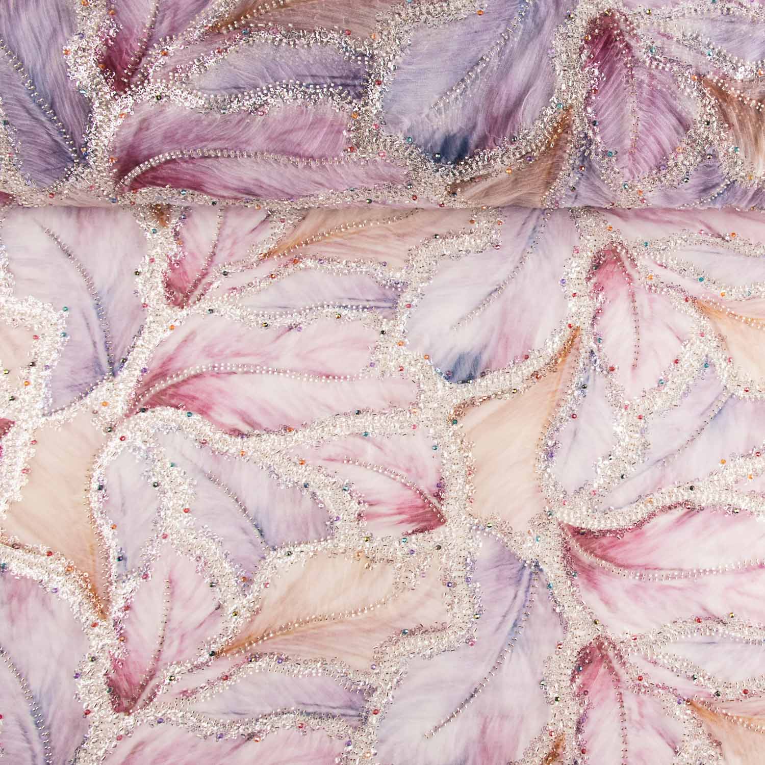 Strass Tulle Blanc Feuilles Multicolores Élégantes - Ribes y Casals