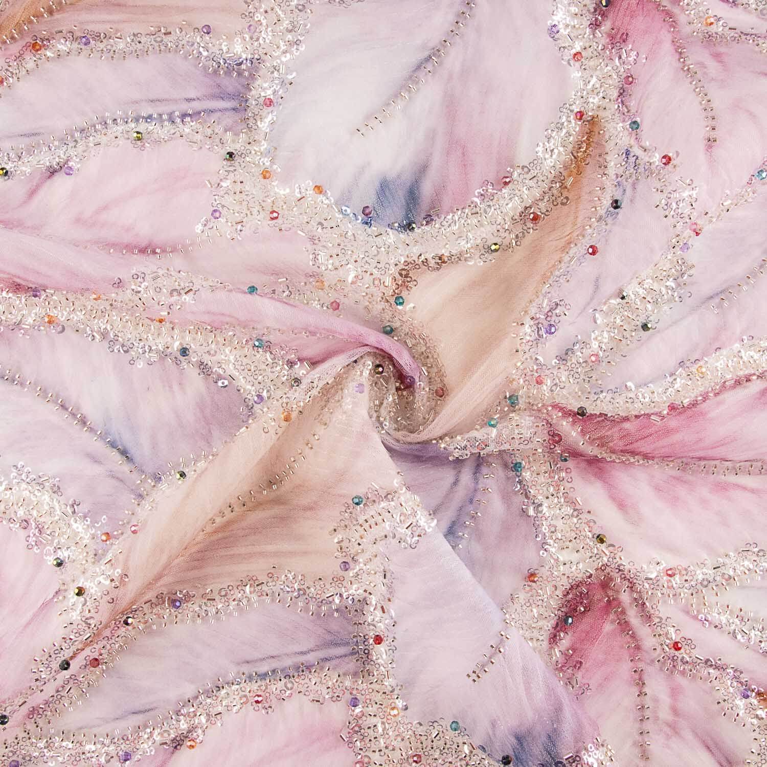 Strass Tulle Blanc Feuilles Multicolores Élégantes - Ribes y Casals