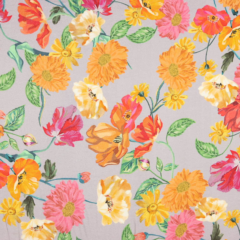 Viscose Georgette Fleurs Gris - Ribes y Casals