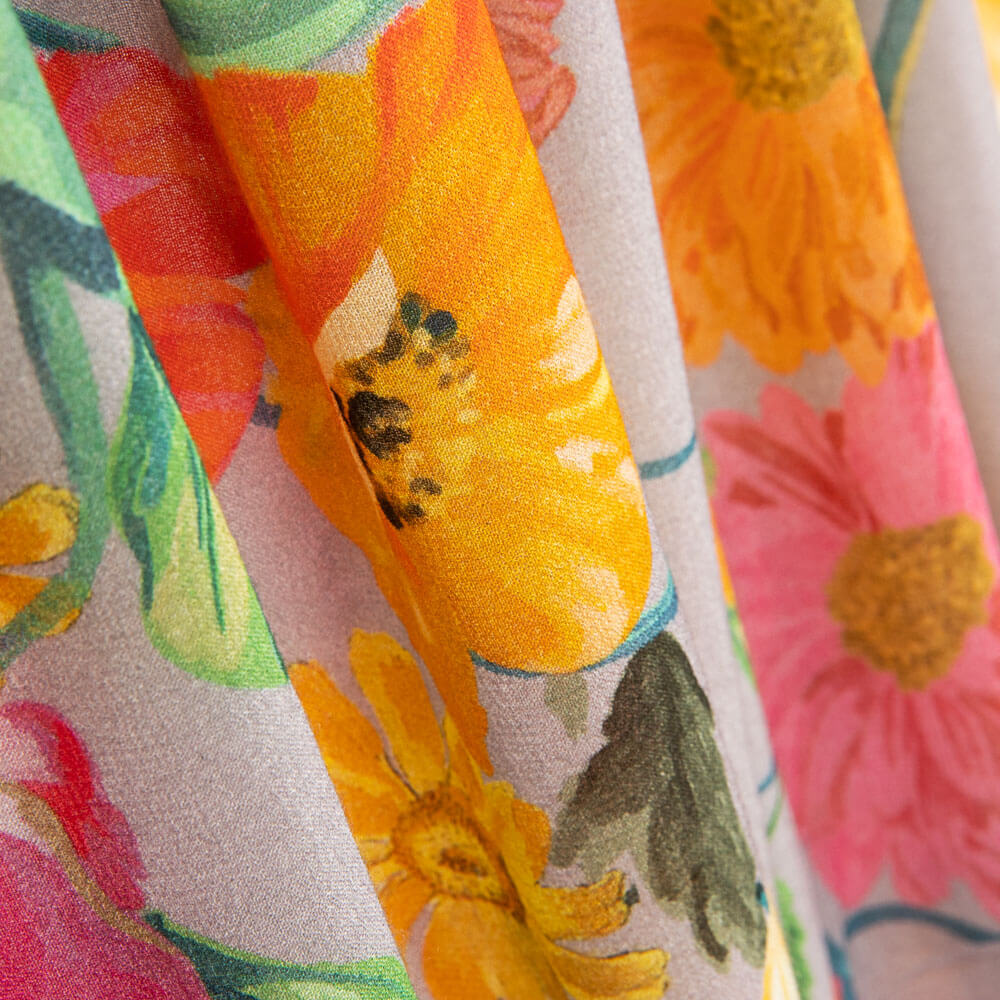 Viscose Georgette Fleurs Gris - Ribes y Casals