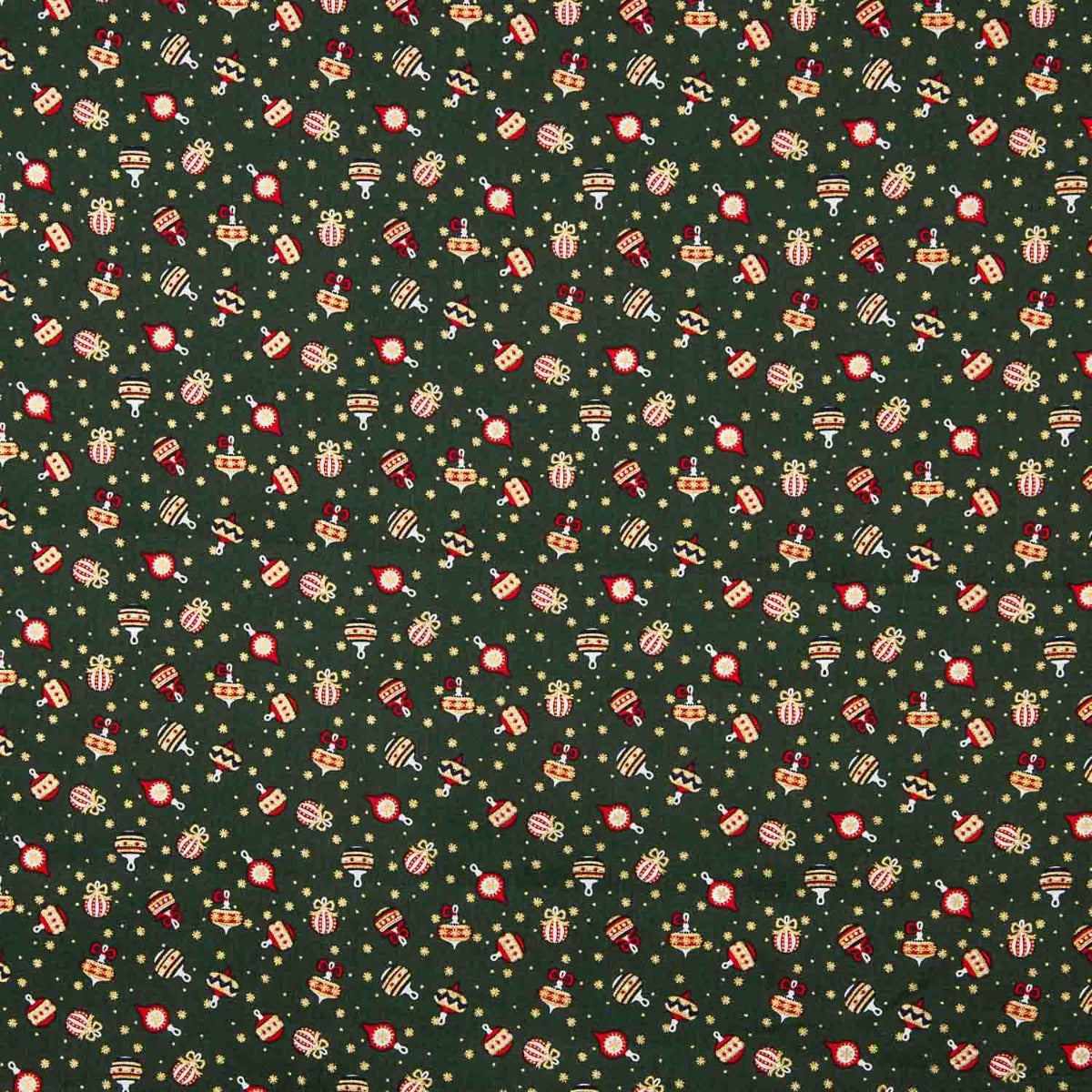 Popeline de Noël imprimée boules vertes vintage - Ribes y Casals