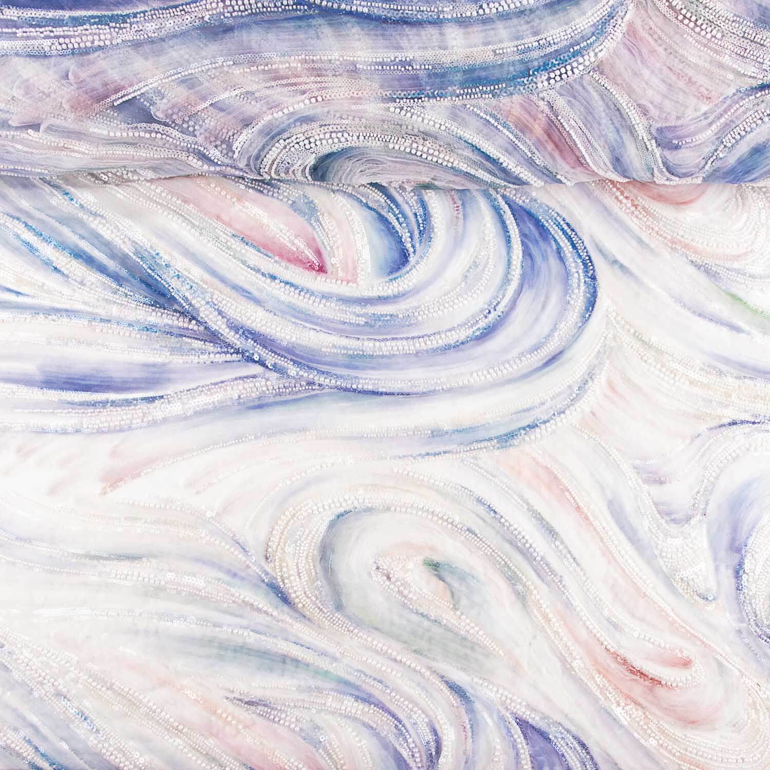 Strass Tulle Blanc et Bleu Doux, touches dégradées - Ribes y Casals