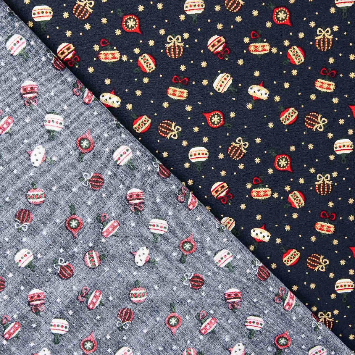 Popeline de Noël imprimée boules nuit vintage - Ribes y Casals