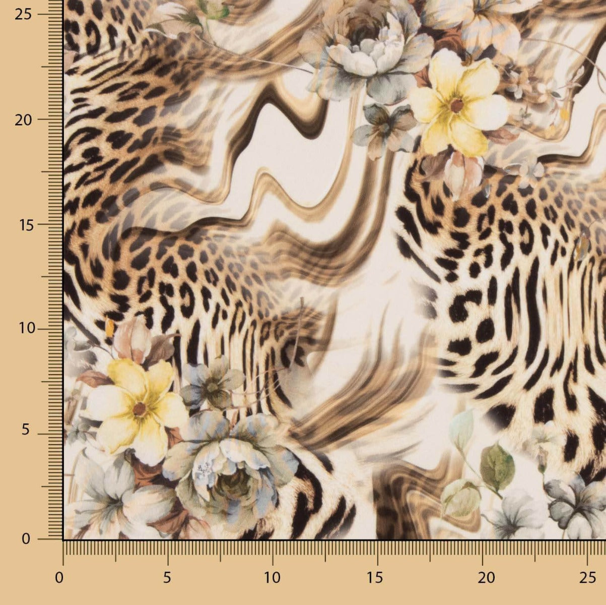 Crêpe léger imprimé animalier floral beige - Ribes y Casals