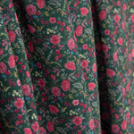 Crêpe léger vert foncé à mini-motifs floraux fuchsia - Ribes y Casals