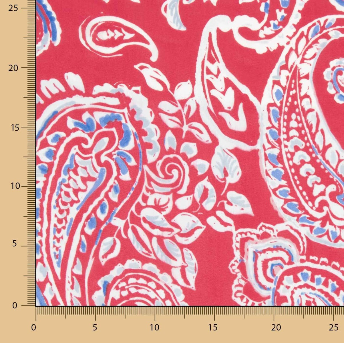 Mousseline de viscose corail Paisley - Ribes y Casals