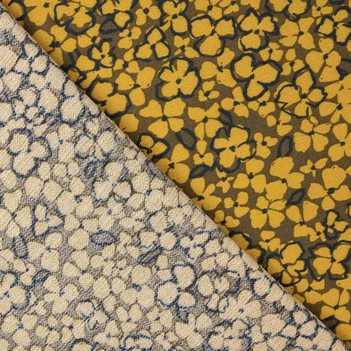 Crêpe de viscose rétro à fleurs moutarde - Ribes y Casals