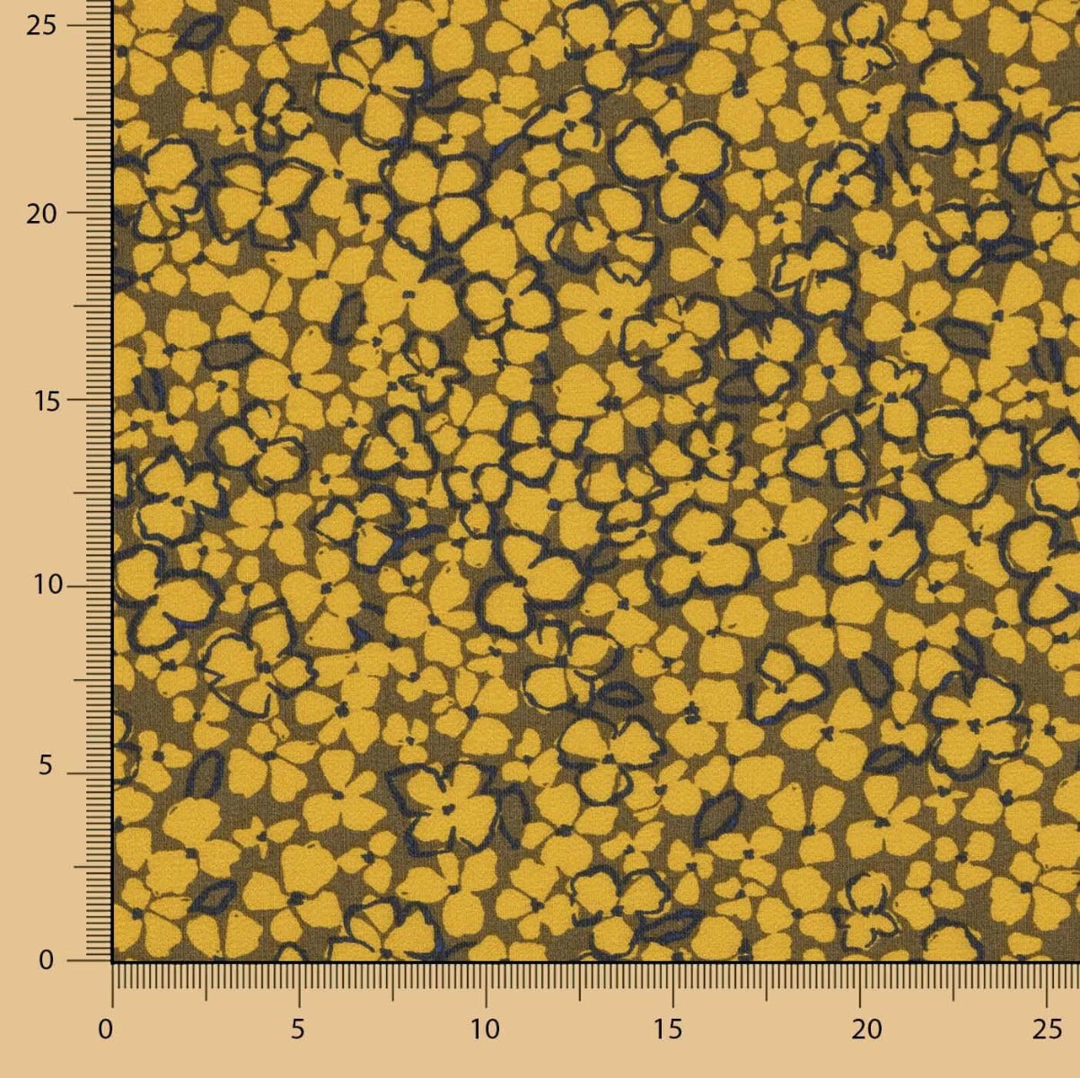 Crêpe de viscose rétro à fleurs moutarde - Ribes y Casals