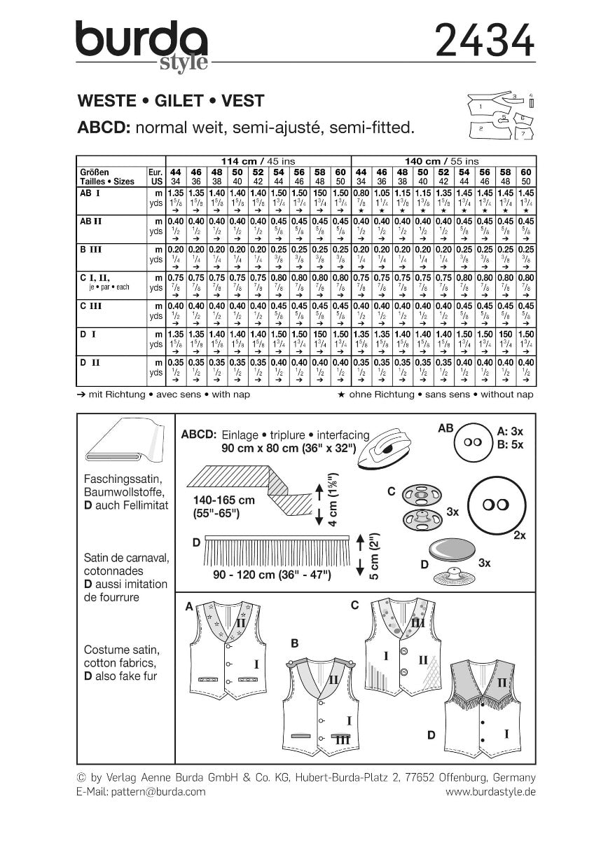 Patrón Burda 2434 Chalecos - Ribes y Casals