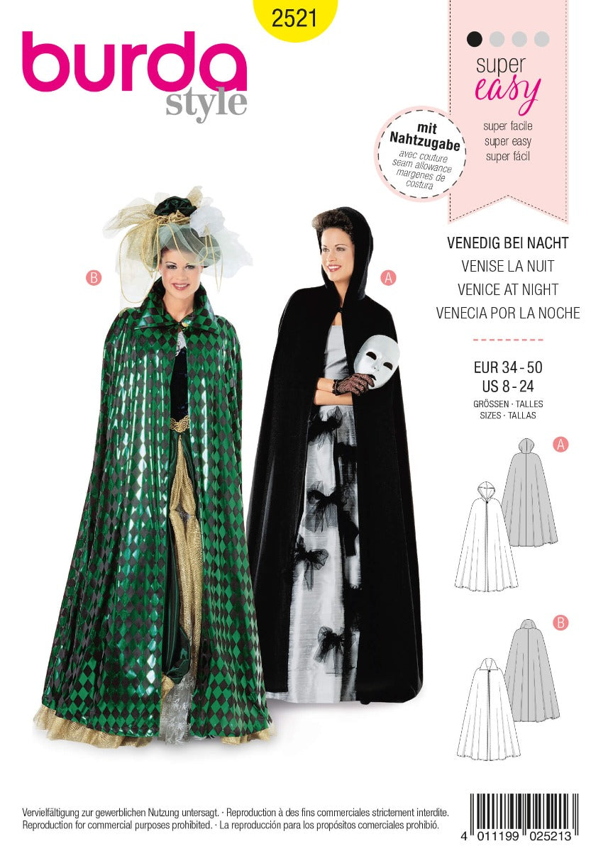 Patrón Burda 2521 Venecia Noche - Ribes y Casals
