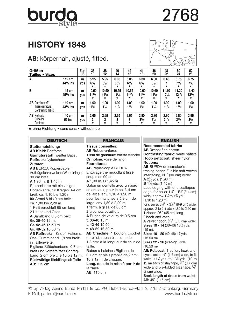 Patrón Burda 2768 Vestidos siglo XIX - Ribes y Casals