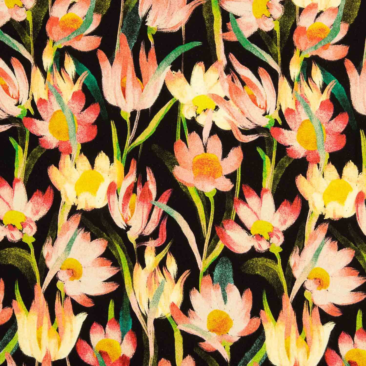 Crêpe de viscose imprimé « Fleurs nocturnes » - Ribes y Casals