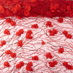 Tul rouge brodé de fleurs 3D et de paillettes - Ribes y Casals