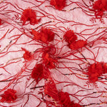 Tul rouge brodé de fleurs 3D et de paillettes - Ribes y Casals