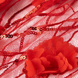 Tul rouge brodé de fleurs 3D et de paillettes - Ribes y Casals