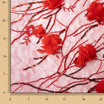 Tul rouge brodé de fleurs 3D et de paillettes - Ribes y Casals