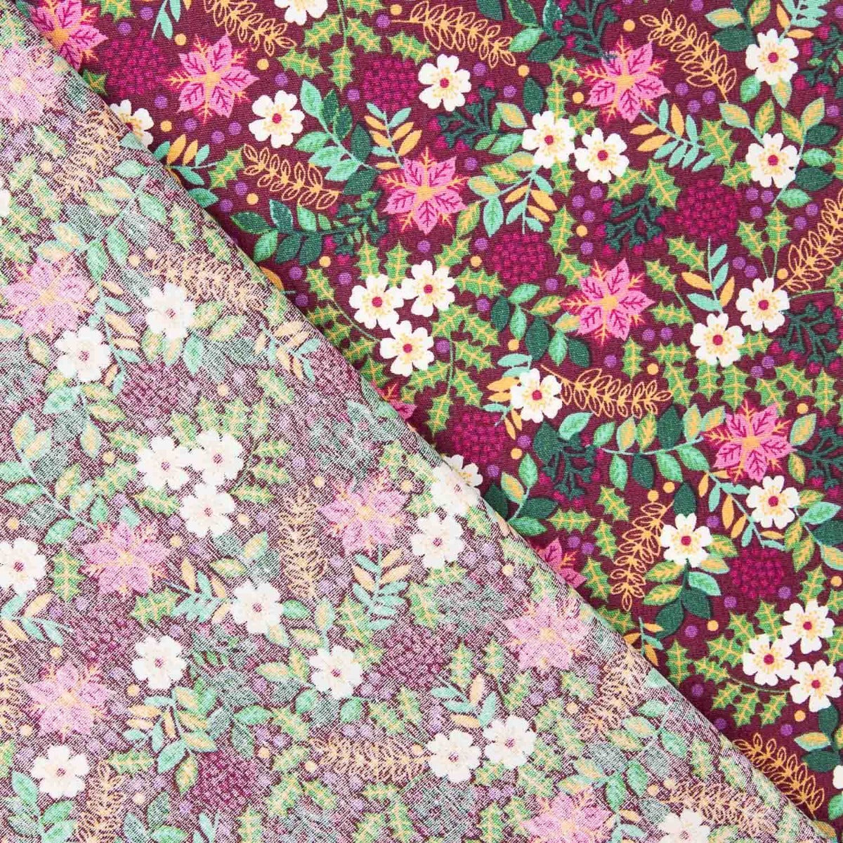 Popeline de coton Wild Garden bordeaux - Ribes y Casals