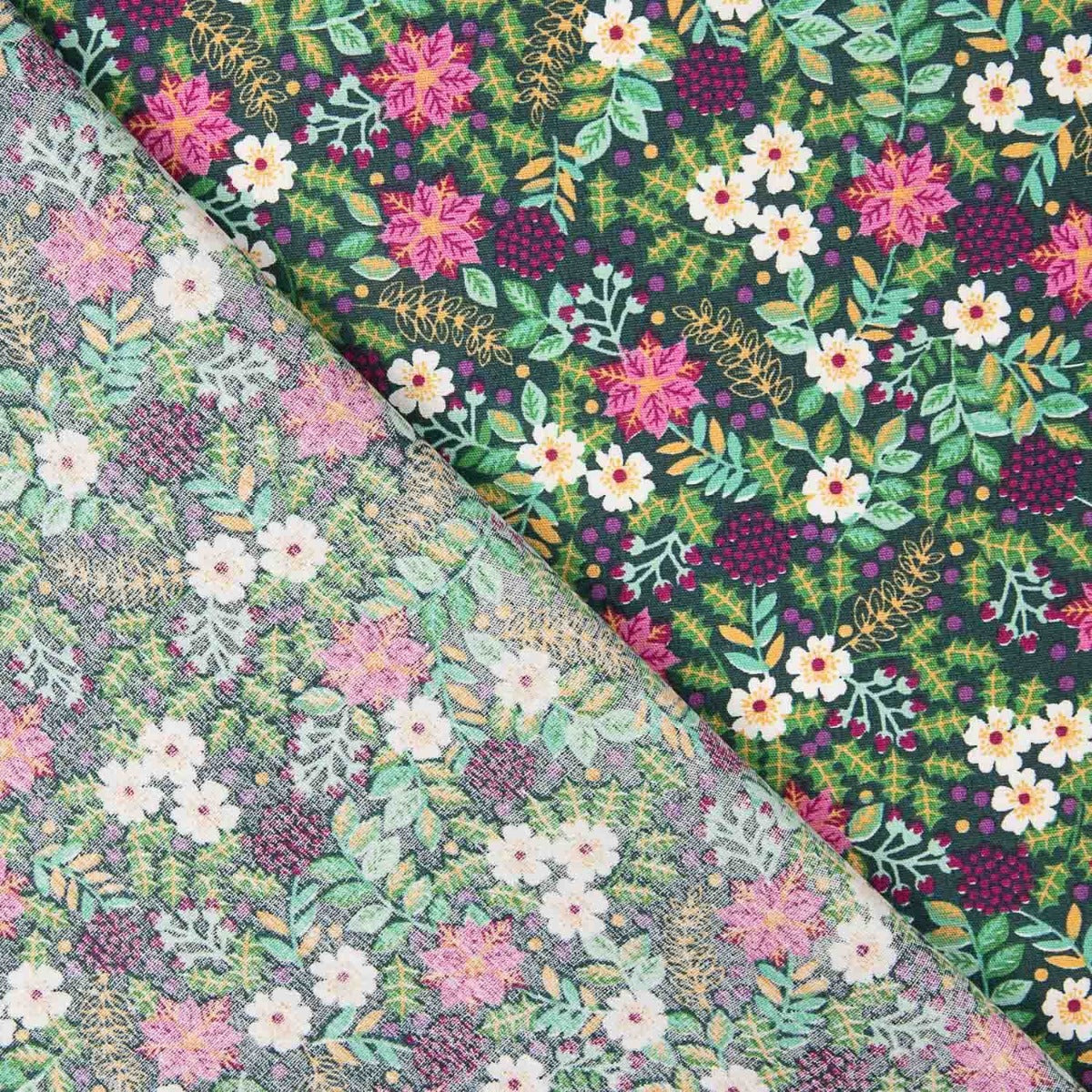 Popeline de coton jardin sauvage bleu marine - Ribes y Casals