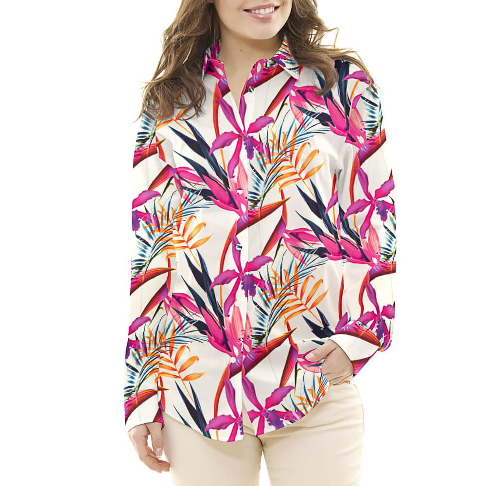 Tissu Satin Soie Naturel Floral Fuchsia - Ribes y Casals