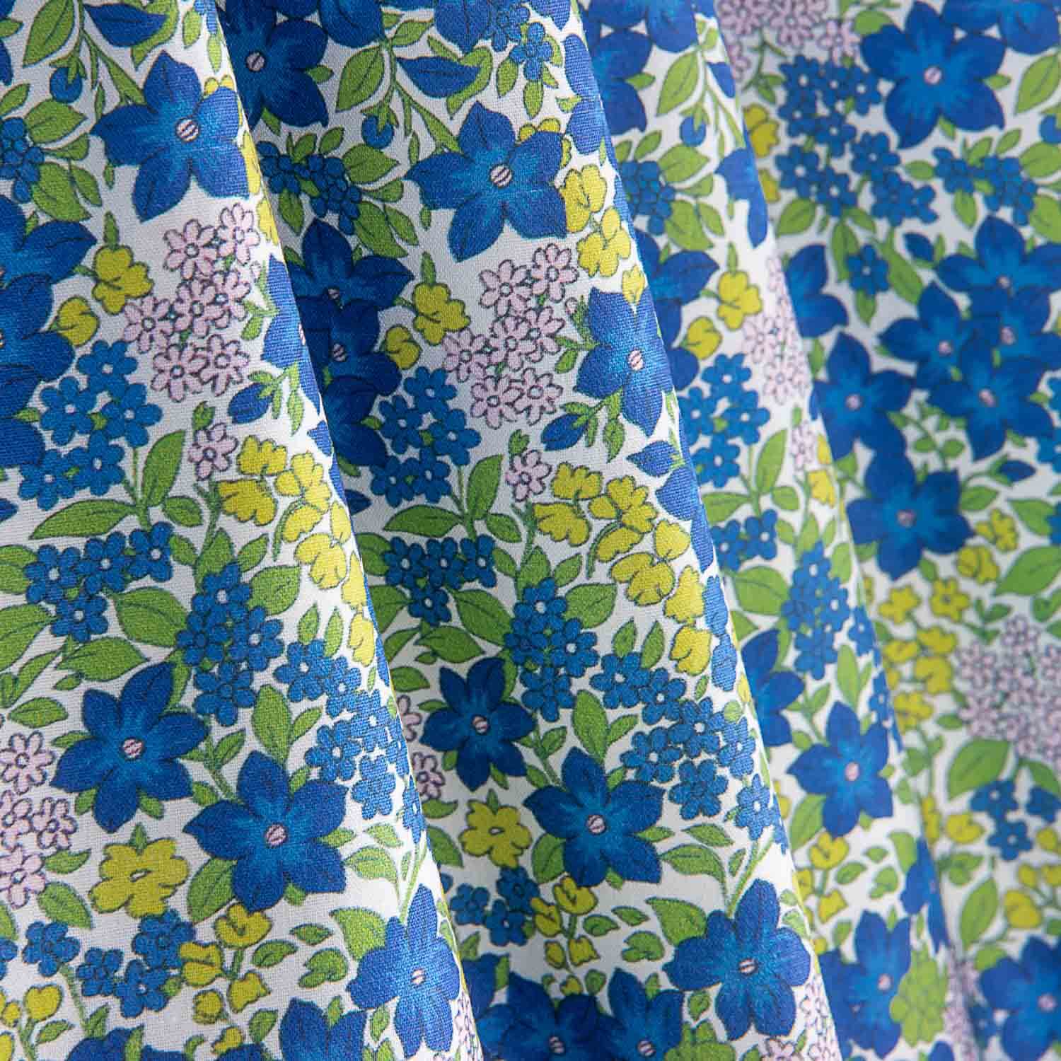 Percal imprimé fleurs bleu intense - Ribes y Casals