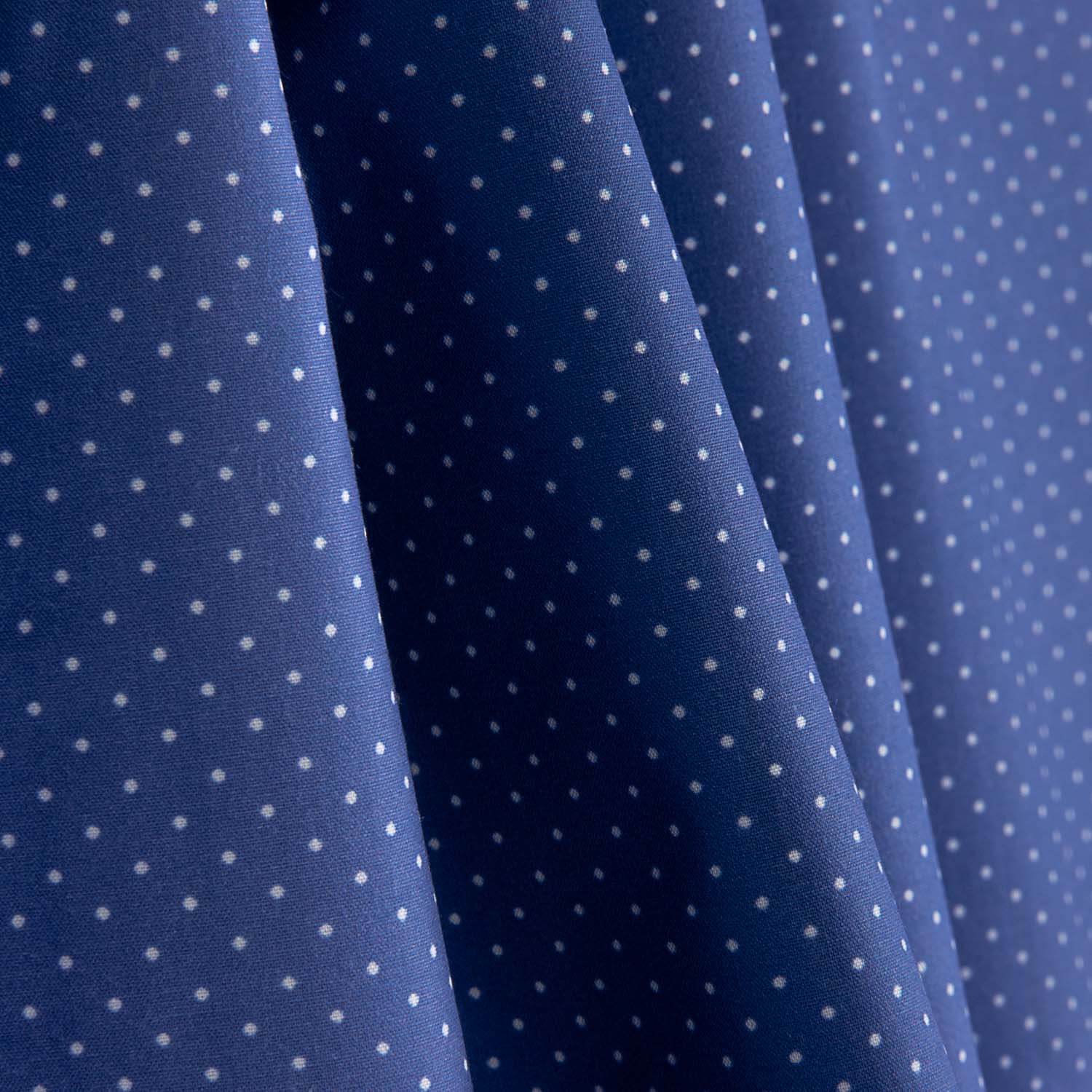 Percal imprimé fond bleu à pois blancs - Ribes y Casals