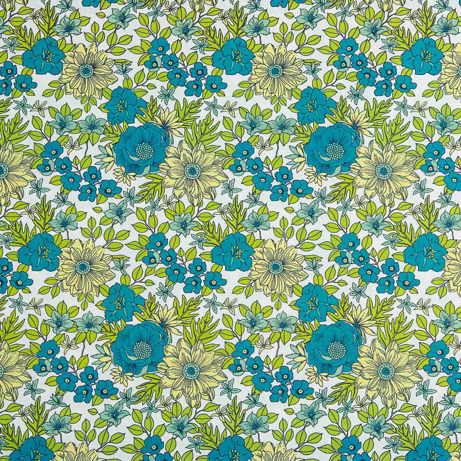 Percal imprimé fleurs turquoise Fresh - Ribes y Casals