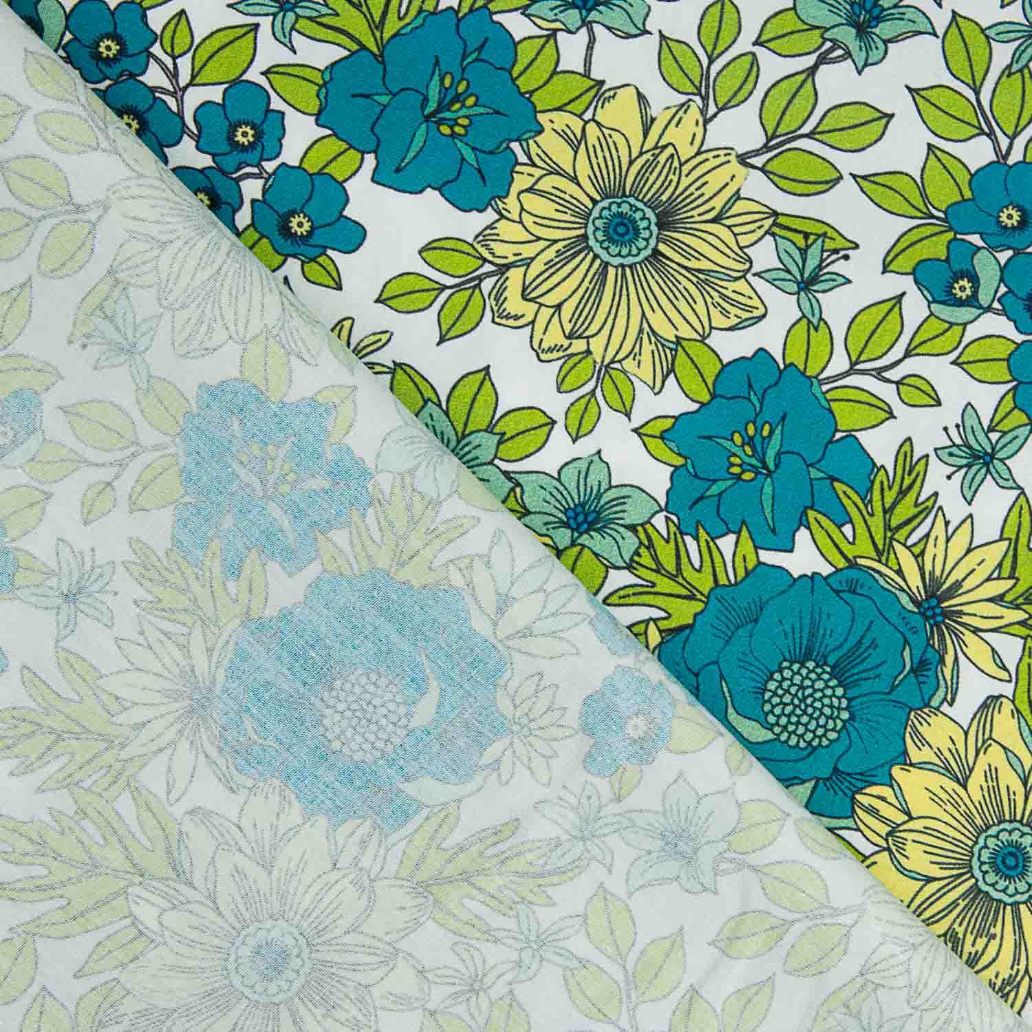 Percal imprimé fleurs turquoise Fresh - Ribes y Casals