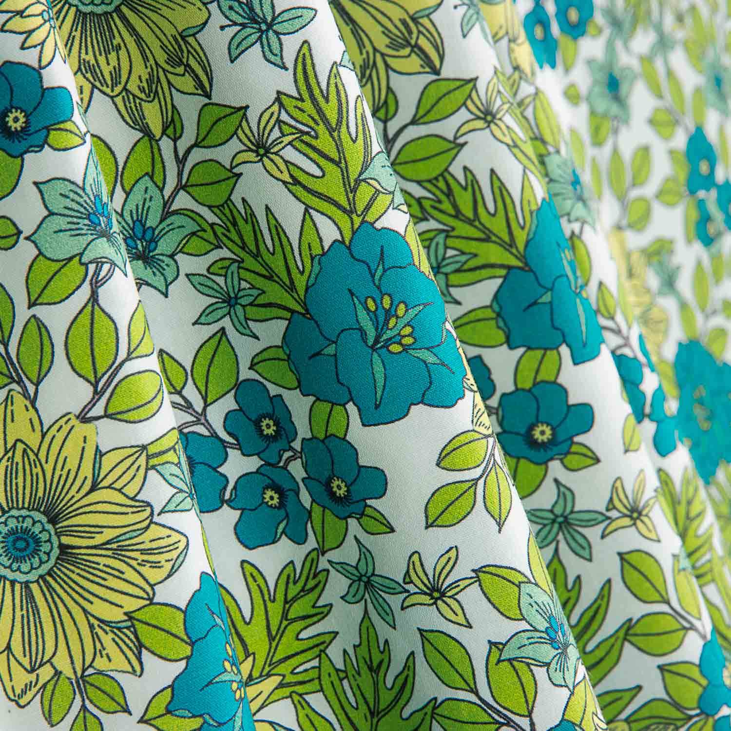 Percal imprimé fleurs turquoise Fresh - Ribes y Casals