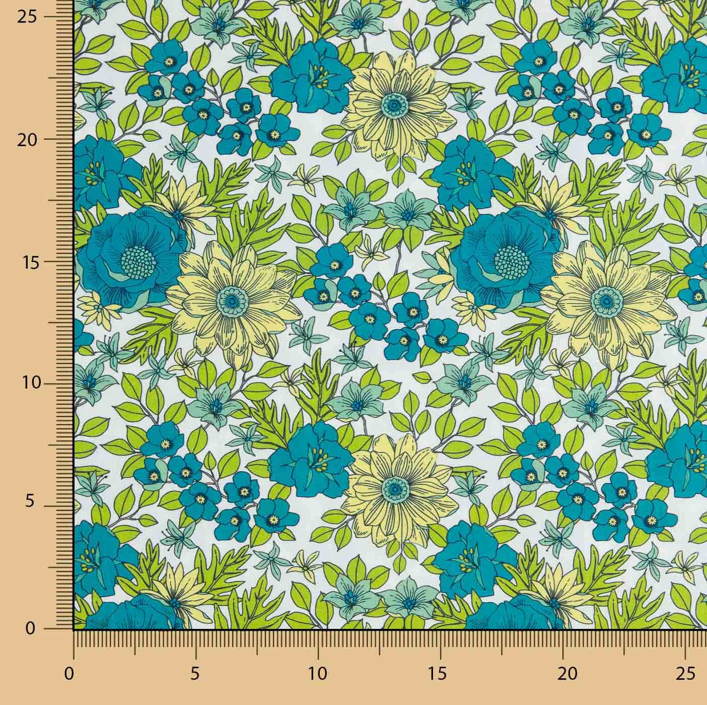 Percal imprimé fleurs turquoise Fresh - Ribes y Casals