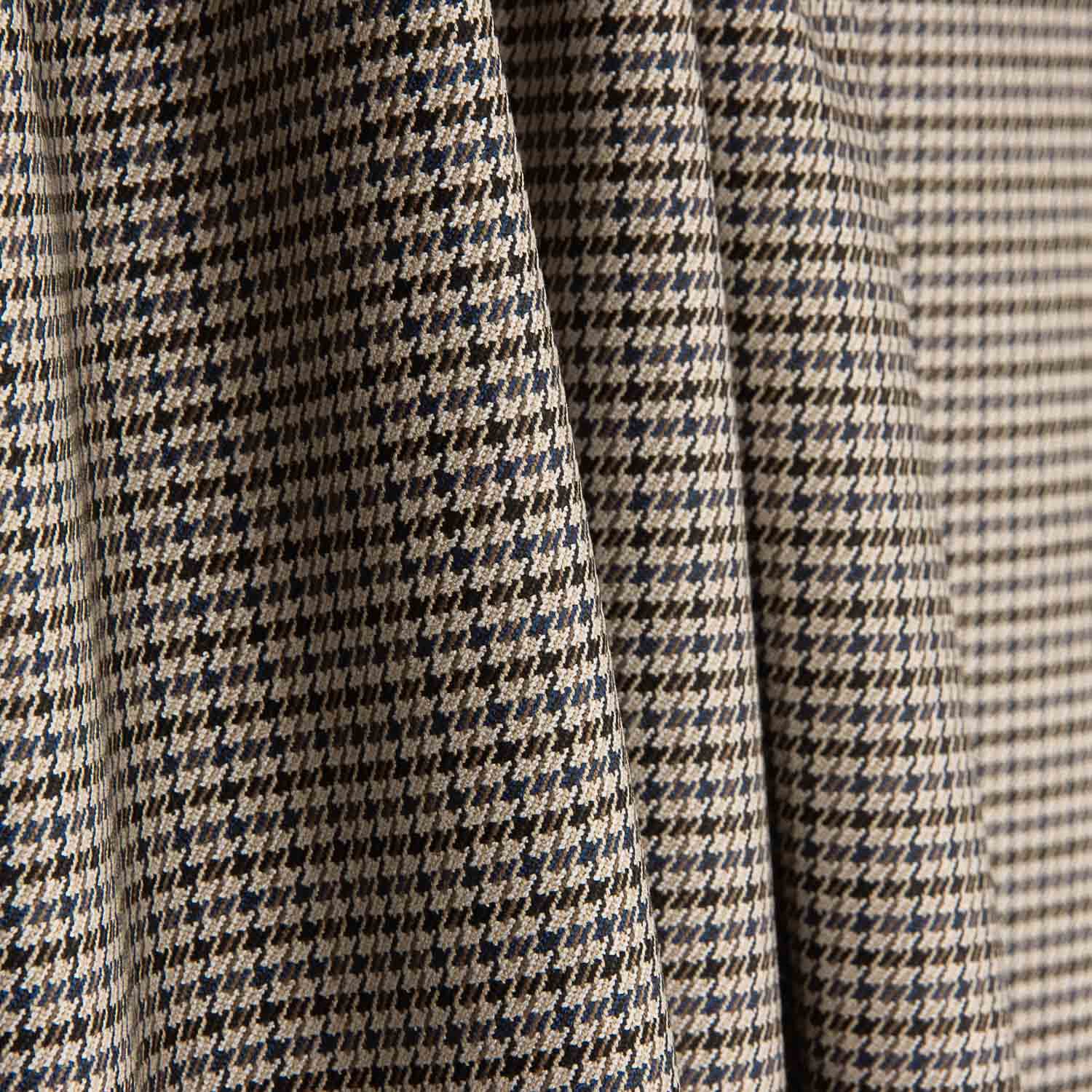 Laine et viscose à motif pied-de-poule marron et bleu - Ribes y Casals