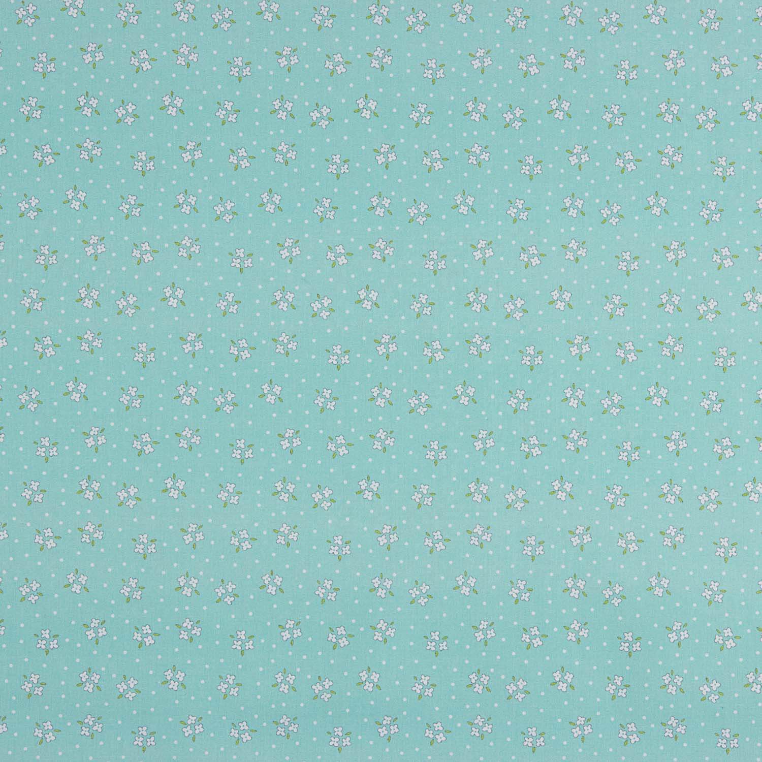 Percal imprimé bouquets blanc vert eau - Ribes y Casals