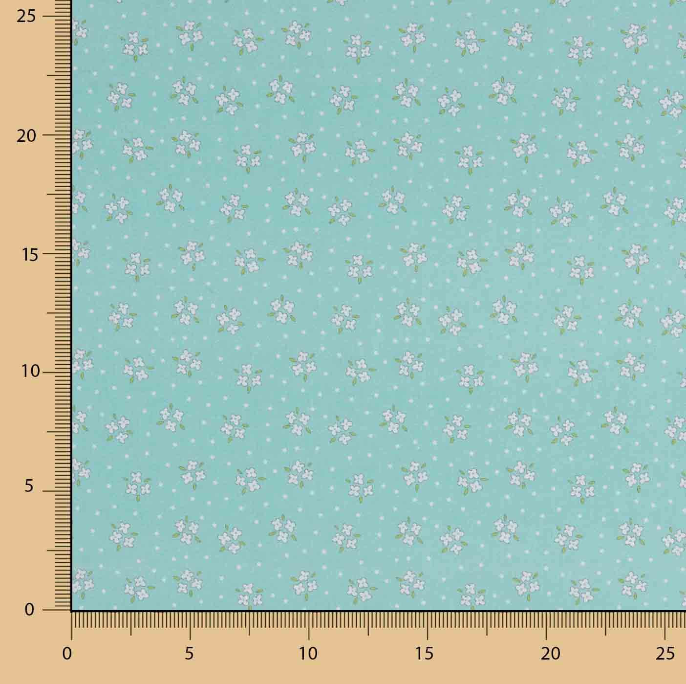 Percal imprimé bouquets blanc vert eau - Ribes y Casals