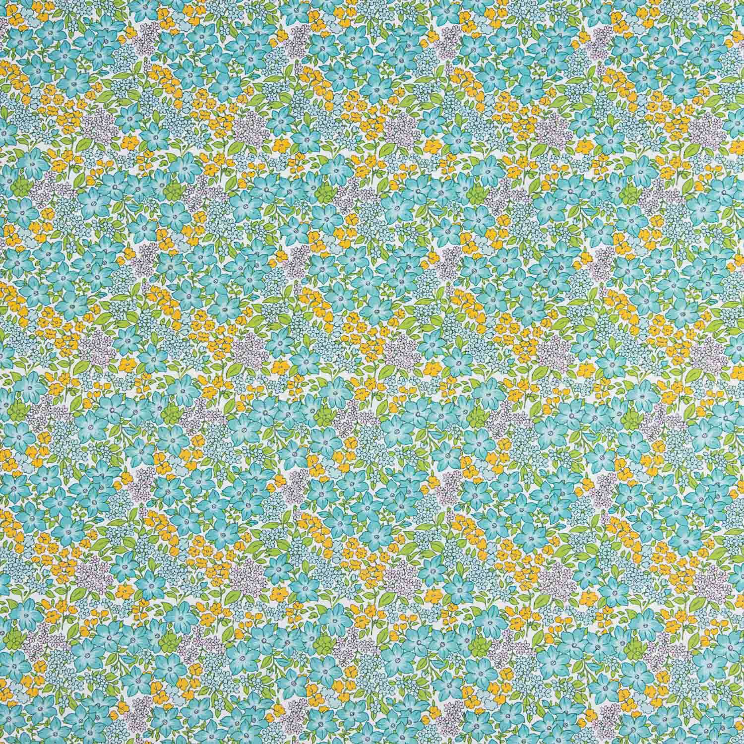 Percal imprimé floral vert d'eau et jaune - Ribes y Casals