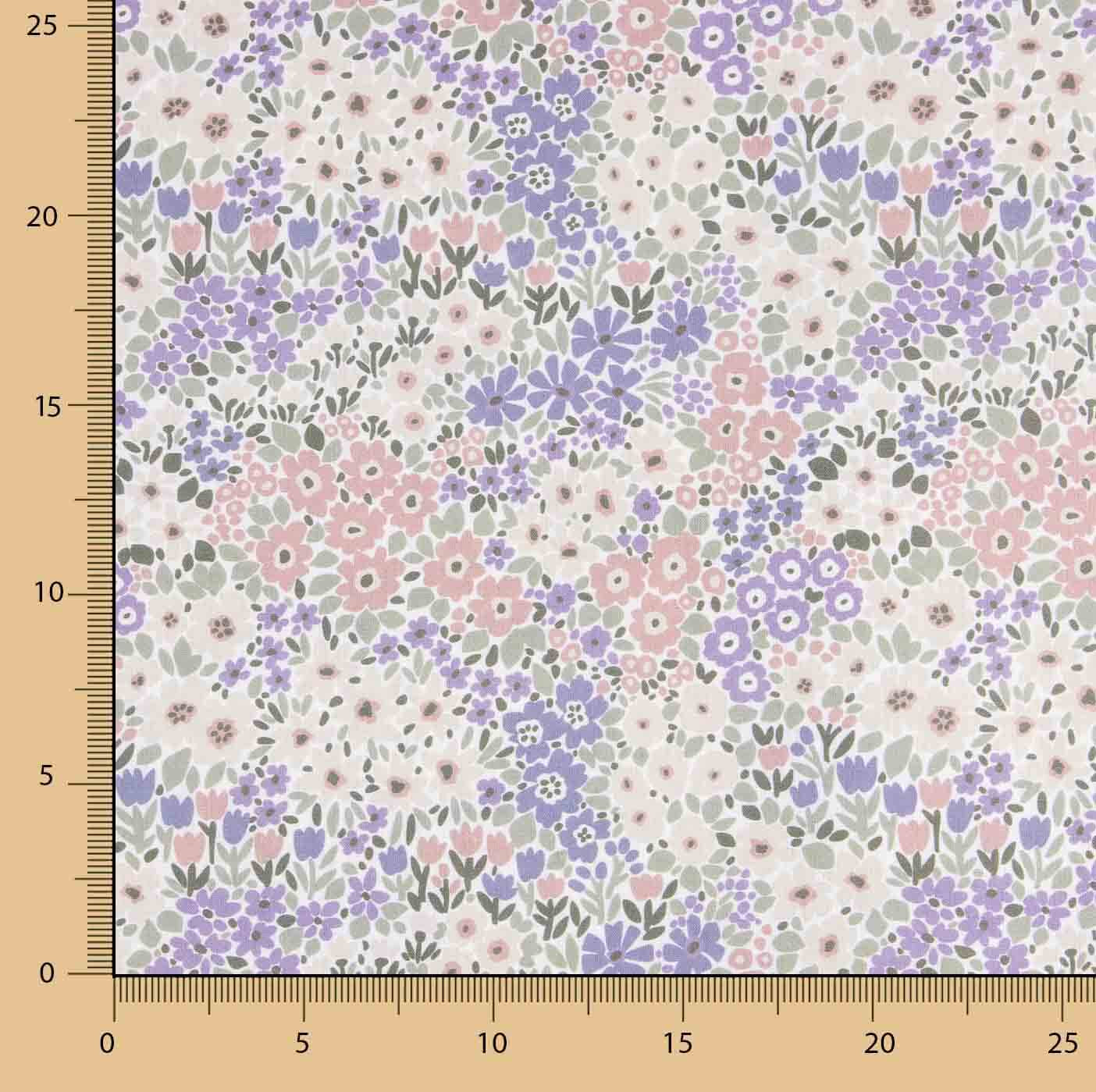 Percal imprimé guirlande lilas et rose - Ribes y Casals