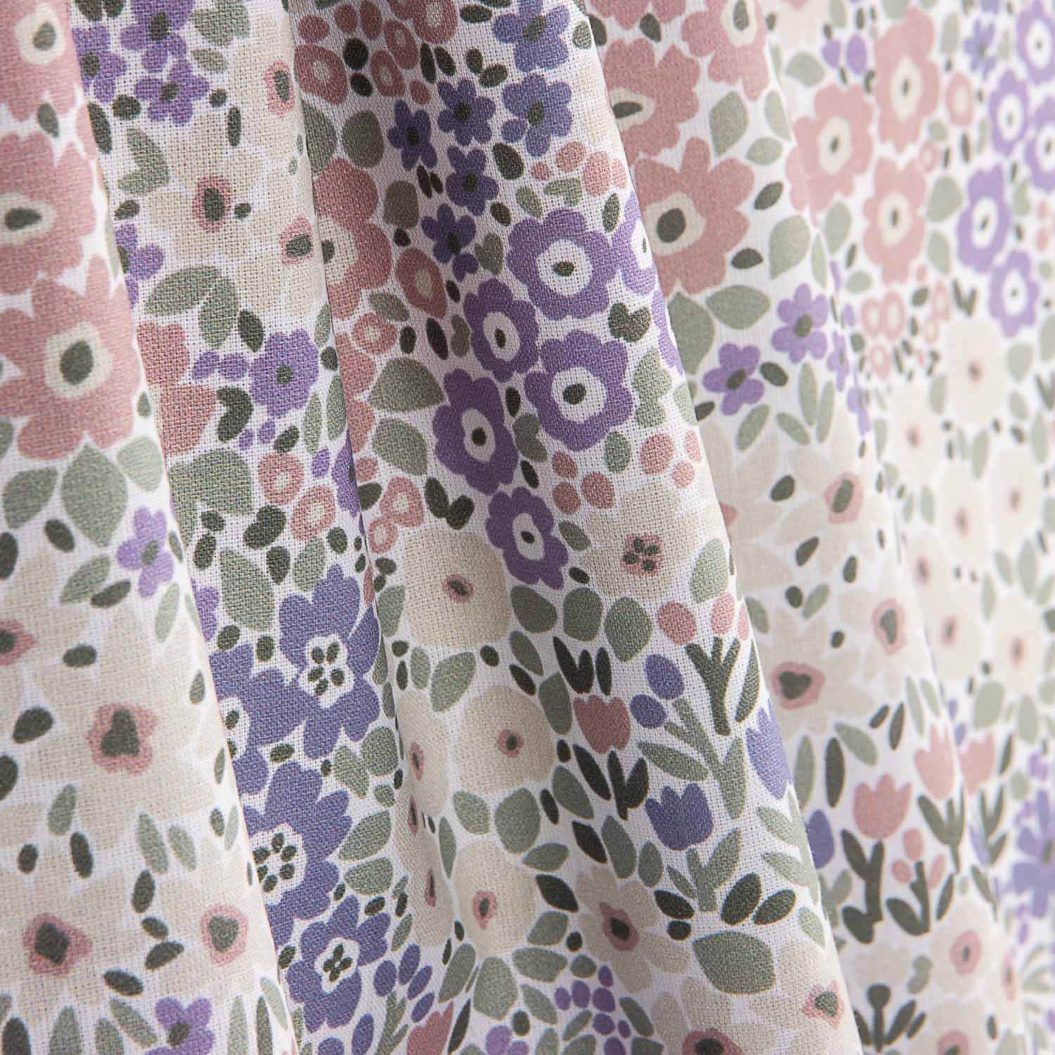 Percal imprimé guirlande lilas et rose - Ribes y Casals