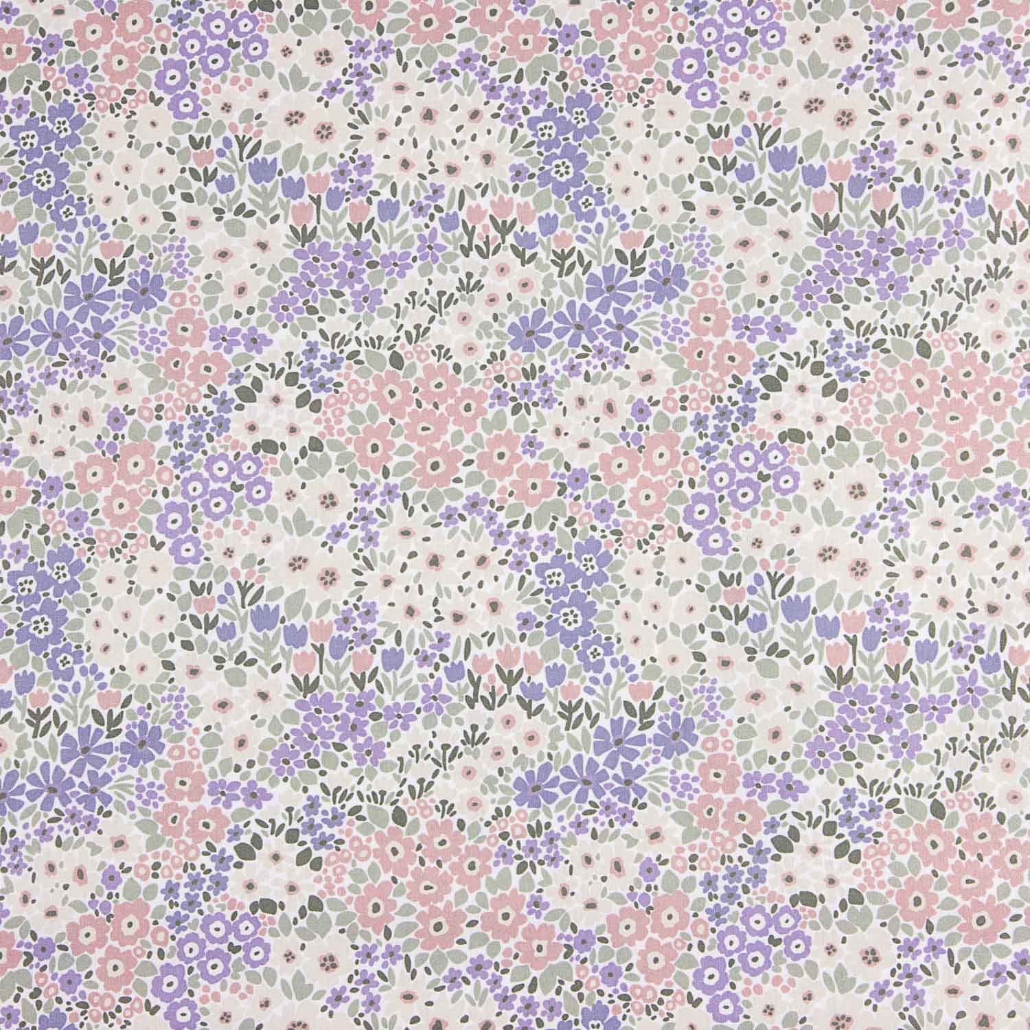 Percal imprimé guirlande lilas et rose - Ribes y Casals