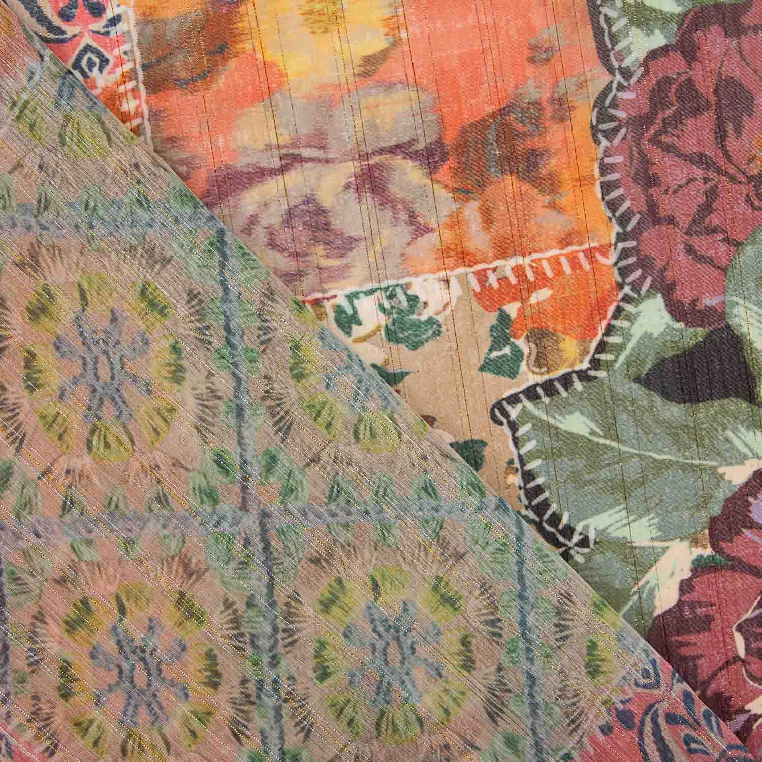 Gaze Bambula Lurex imprimée Patchwork Boho Coralia - Ribes y Casals