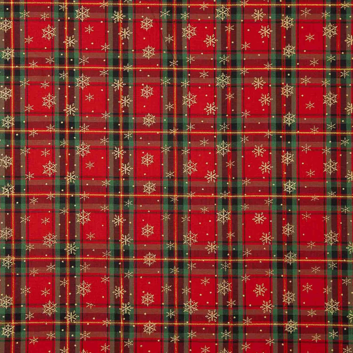 Popeline de coton tartan de Noël et flocons de neige dorés - Ribes y Casals