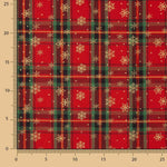 Popeline de coton tartan de Noël et flocons de neige dorés - Ribes y Casals
