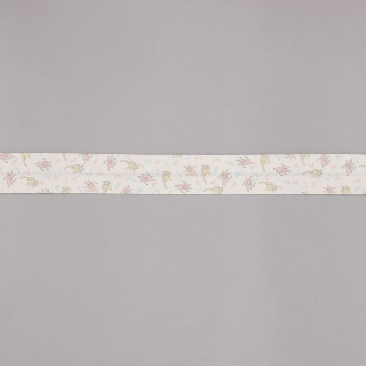 Biais en coton biologique porcelets et chatons rose-crème 18 mm - Ribes y Casals