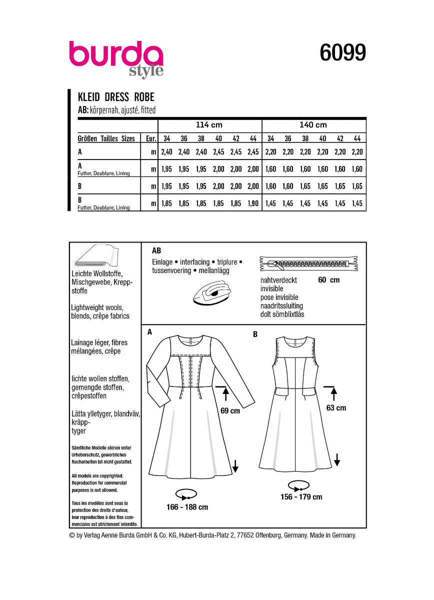 Patrón Burda 6099 Vestidos - Ribes y Casals