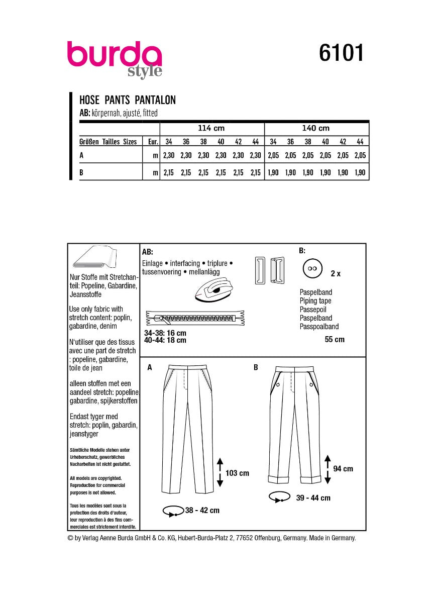 Patrón Burda 6101 Pantalones - Ribes y Casals
