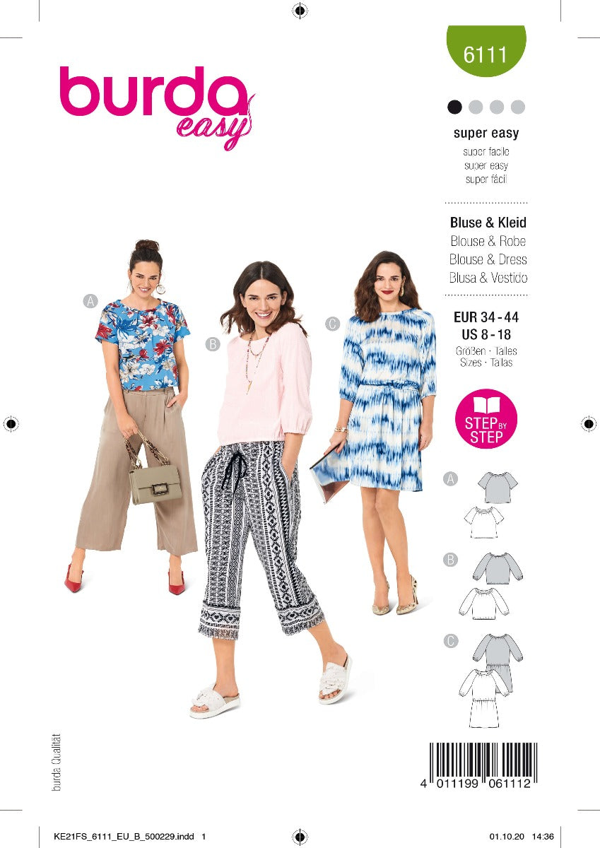 Patrón Burda 6111 Blusas y Vestido - Ribes y Casals