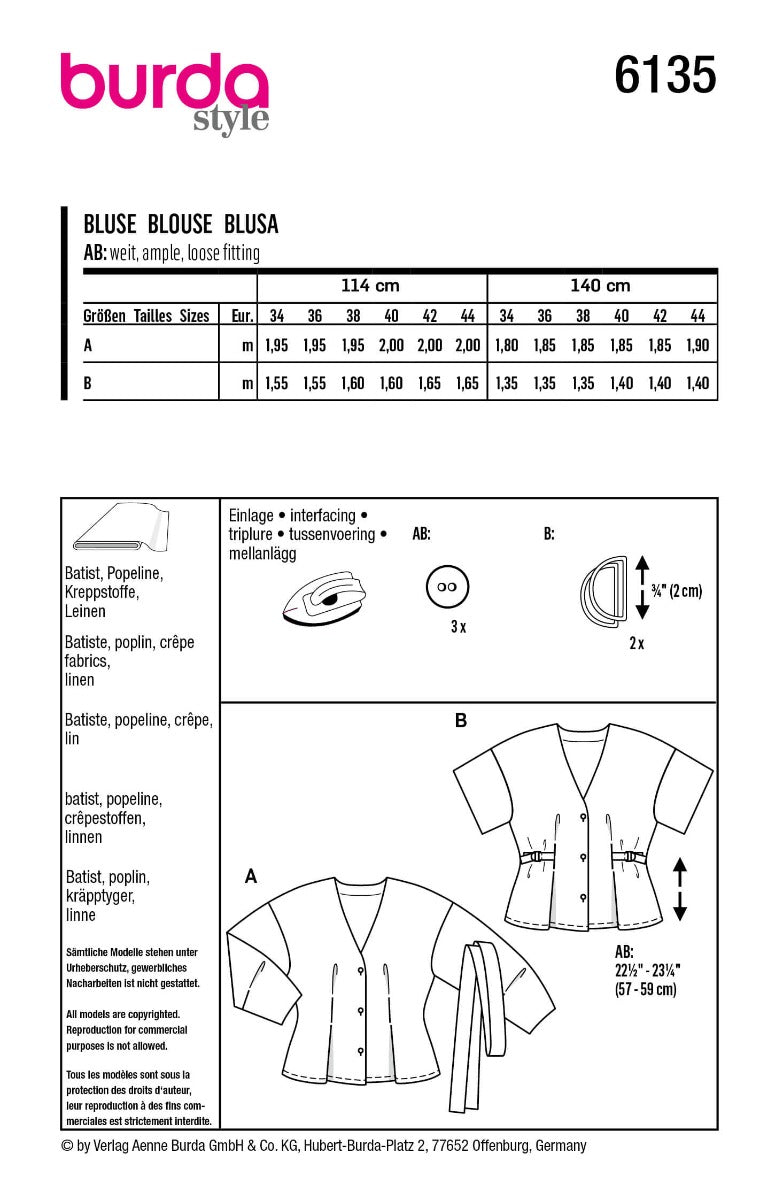 Patrón Burda 6135 Blusa - Ribes y Casals