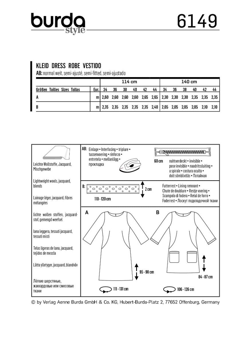 Patron de Couture Burda 6149 Robe - Ribes y Casals