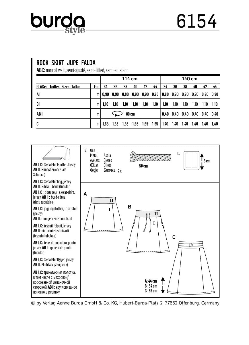 Patron de Couture Burda 6154 Jupe - Ribes y Casals