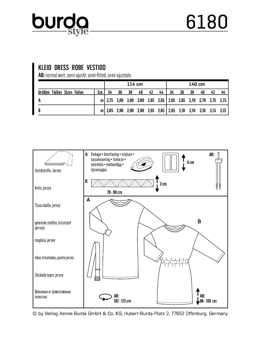 Patron de Couture Burda 6180 Robe - Ribes y Casals