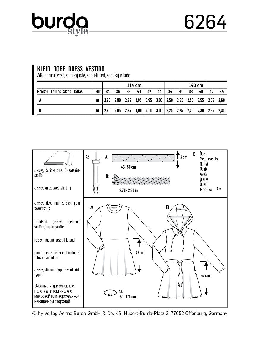 Patron de Couture Burda 6264 Robe - Ribes y Casals